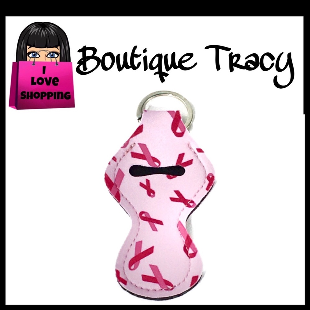 Brand New Breast Cancer Chapstick Holder Keychain
